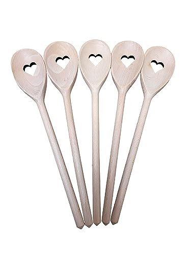 5 x Cucchiai in Legno Cucchiai di Legno Turner Cottura Degustazione Cuori Love 30 cm