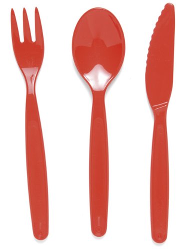 Small Cutlery Set - Red Reusable Virtually Unbreakable Polycarbonate Plastic
