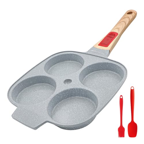 RANXINGST 目玉焼き フライパン 四つ穴 ガス火・IH対応 くっつかないセラミックコーティング＆取っ手の取れる 仕切りパン PFOA PFOS フリー マルチ朝食パン ブルーのサムネイル