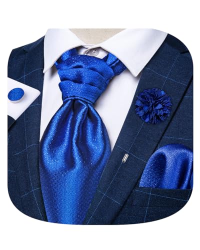 Image of DiBanGu Mens Silk Ascot Ties Paisley Jacquard Woven Cravat and Pocket Square Cufflinks with Lapel Pin for Business Wedding