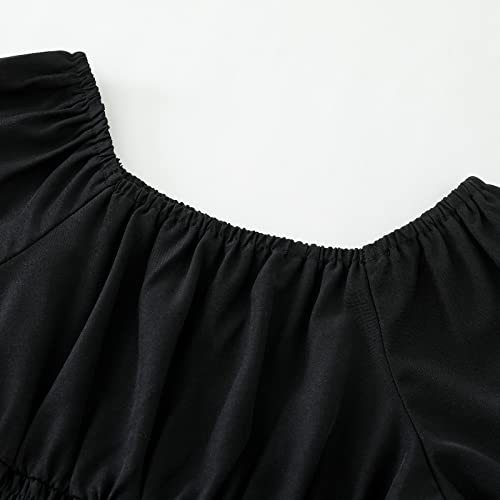 Qiraoxy Girls Dress Long Sleeve Swing Dress Casual Square Neck A-Line Skater Dress Party Dresses Elegant Dresses Wedding School Clothes for Kids Girls 5-12 Years - Image 6