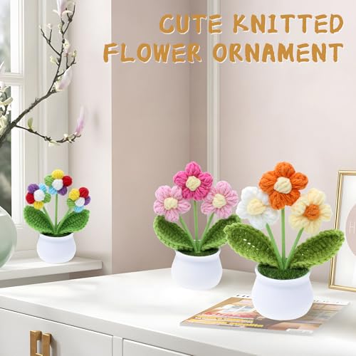 YiQiYi Crochet Flowers Artifical Small Patted Flowers for Office Desk Car Dashboard Decor Motivational Gifts for Women Handmade Knitted Flowers Home Decoration (Puff Flower Yellow)