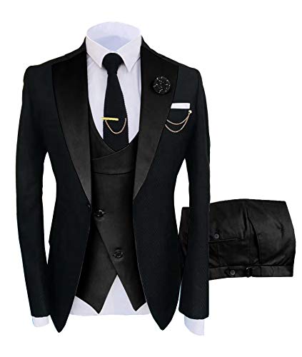 Men's Suits Slim Fit 3 Pieces Notch Lapel Formal Groomsmen Tuxedos for Wedding (Blazer+Vest+Pant)