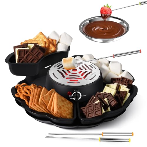 S'mores Maker – elektryczna palarka piankowa z regulacją temperatury, 4 wyjmowane tace, 4 widelce i podgrzewana miska zestaw do zabawy w pomieszczeniach