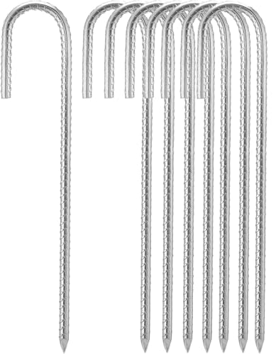 16 Heavy Duty Galvanised Steel Ground Rebar Stakes Ground Stakes J Hooks Ground Anchors for Marquees Gazebos Castles Tents Trampolines Bouncy Camping Football Nets(40CM 8 Pack)