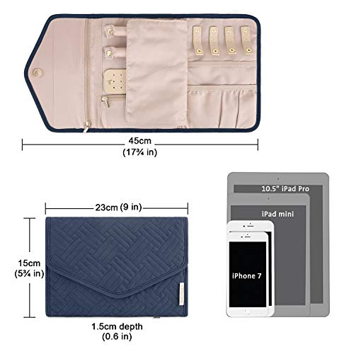 Image of bagsmart Travel Jewelry Organizer Roll Foldable Jewelry Case for Journey-Rings, Necklaces, Bracelets, Earrings, Smokey Blue
