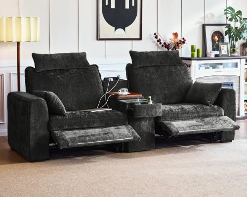 Image of 103 inch Modular Power Reclining Sectional 2 Seater Loveseat Sofa, Chenille