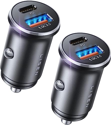 LISEN 2 Pack Cargador Coche Carga Rapida PD36W USB C Enchufe Mechero Movil Coche Mini Metal Accesorios Coche Camper 12/24V Gadgets para iPhone 17 16 15 13 Samsung Galaxy S26 A15 Xiaomi iPad Kindle