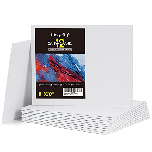 Magicfly Canvas Boards for Painting 8x10 Pack of 12, Painting Canvas Panels with MDF Board Core, 100% Cotton, for Acrylic Paint, Oil Paint Dry & Wet Art Media Magicfly Canvas Boards for Painting 8x10" Pack of 12, Painting Canvas Panels with MDF Board Core, 100% Cotton, for Acrylic Paint, Oil Paint Dry & Wet Art Media