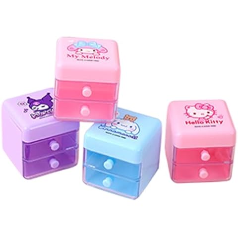 BLUE MONGQI 4 Pack Mini Anime Jewelry Box Double-layer Drawer Plastic Printed Japanese Popular Anime Small Desktop Storage Case Funny Jewelry Gift Box For Women Kawaii Jewelry Organizer Cover