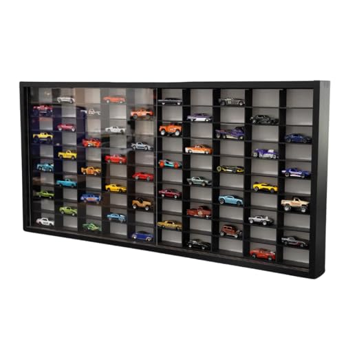 Decographics | Vitrina Expositor H100| Compatible con Hot Wheels | Capacidad 100 Coches | Vitrina para colección | Organizador de Coches |con Puerta (Negro Interior Negro)