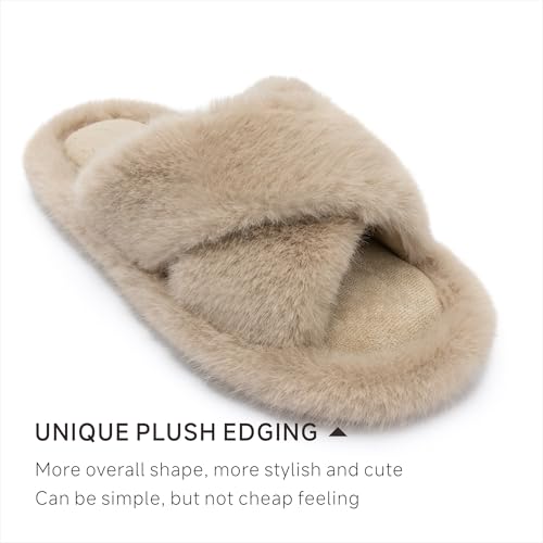 Chantomoo Womens Slippers Memory Foam Fuzzy Cross Band Faux Fur Slippers for Women Gift2