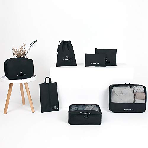 Image of Travel Storage Bag / 7 pcs Set Luggage Organizer Packing Cubes,Compression Pouch, 2019, Black