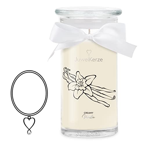 JuwelKerze Creamy Vanilla Halskette Silber - Schmuckkerze - große Duftkerze mit Orientalischem Duft - beige Kerze mit Schmuck Überraschung als Geschenke für Sie Cover