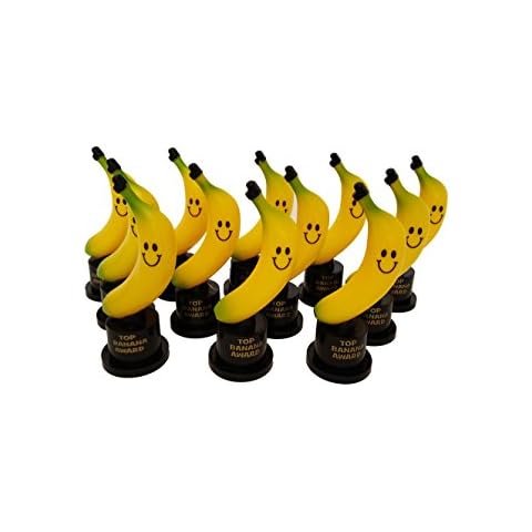 Playscene Plastic Gold Trophies, Oscar Trophy, Thumbs Up Trophy, High Five Trophy, Youre #1 Trophy, Star Trophy, Banana Trophy (6" Inch, Banana - 12 Pack) Cover