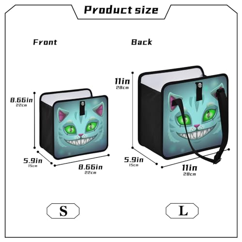 Image of Fantasy Scary Laugh Cat Car Trash Can, Foldable Hanging Car Trash Bag, Cheshire Cat Green Eye Halloween Small Waterproof Car Accessories Garbage Bin