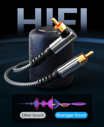Image of BlueRigger Subwoofer Cable 90D (8FT, RCA Audio, Dual Shielded, Gold Plated, Right Angled Male RCA Connectors) - Compatible with Subwoofer, Amplifier, Home Theater
