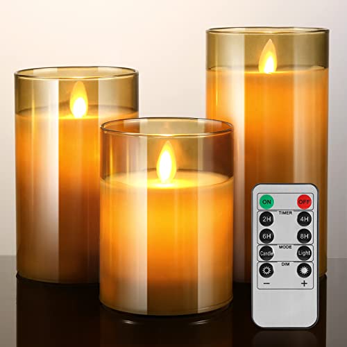Xcheerful LED Candles,Glass Flameless Candles with Remote Battery Operated Flickering LED Pillar Candles Real Wax Wick 3 Pack for Home Decoration Gold Xcheerful LED Candles,Glass Flameless Candles with Remote Battery Operated Flickering LED Pillar Candles Real Wax Wick 3 Pack for Home Decoration Gold