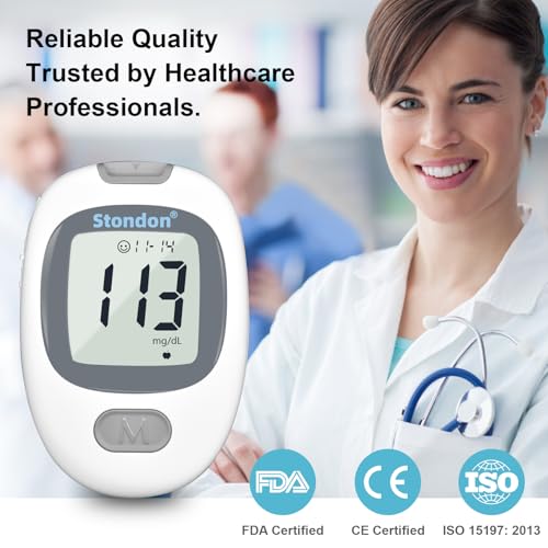 Stondon G430 Blood Glucose Monitor Kit,Blood Sugar Testing kit,Diabetes Testing Kit, Blood Glucose Meter, 100 Glucometer Strips, 100 Lancets, Test Strips Blood Sugar Meter Glucometer,HCT for Home Use