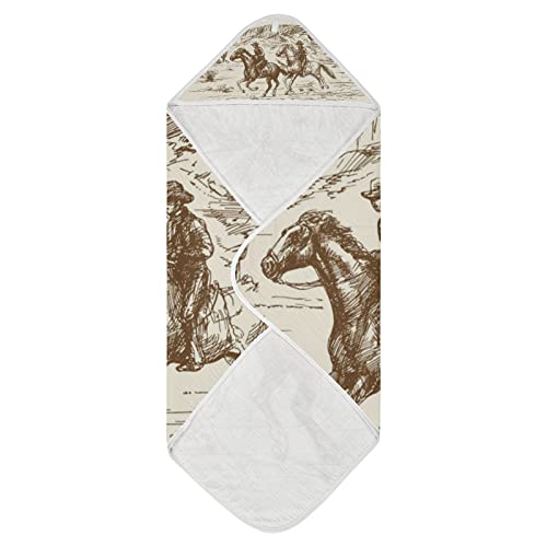 Image of WELLDAY Western Desert Cowboy Baby Towel Ultra Soft Hooded Towels for Babies - Ultra Absorbent Cotton Bath Towels 30x30 Inch