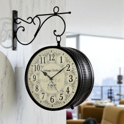 Image of Vintage Clock Handcrafted Double Side Wall Clock 1 Year Warranty / 65701-12-HR