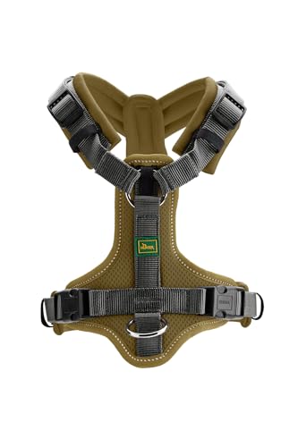 Hunter Hundegeschirr Maldon UP, Farbe: Oliv/grau, weich gepolstert & komfortabel, stark reflektierend durch 3M Scotchlite, 4-Fach verstellbar, mit gepolstertem Griff (ab S-M), Größe: XS-S