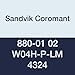 Sandvik Coromant, 880-01 02 W04H-P-LM 4324, CoroDrill 880 Insert for Drilling, Carbide, Right Hand Cut, 4324 Grade, Ti(C,N)+Al2O3, Wiper, Inveio? Coating Technology (Pack of 10)