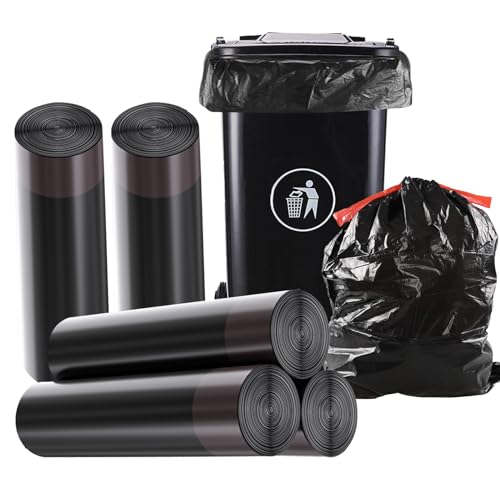 Bolsas de basura negras resistentes, bolsas de basura con cordón para cubos de basura de 30 L, bolsa de basura fuerte y segura, 50 bolsas de basura sin perfume, bolsas de basura antigoteo para