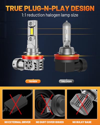 Image of FORENNER Upgraded H11 Light Bulbs, 1200% Brighter 96000LM 6500K White High-Performance H9 H8 Fog Bulb, Non-Polarity Plug and Play, CANbus Ready Light Kit Pack of 2