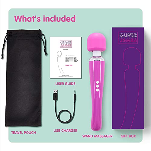 Image of Oliver James Large Wand Massager w / 20 Vibration Modes, 8 Speeds (Pink)
