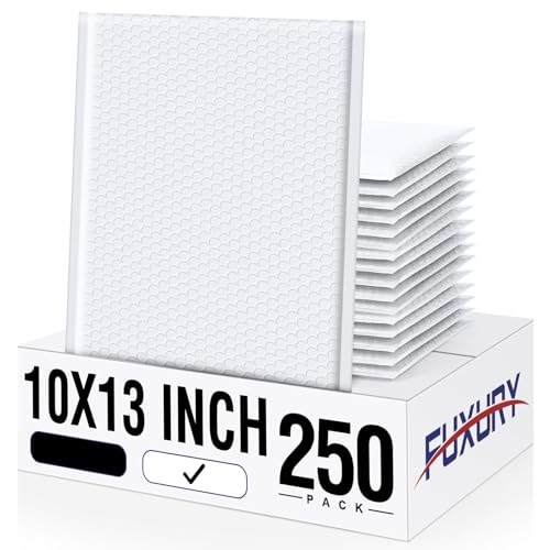 Image of Fuxury Bubble Mailers 10x13 Inch White 250 Pack Bulk Padded Envelopes Thick Mailing Envelopes Bubble Opaque Padded Mailers Shipping Bags for Mailing Book Makeup Small Business