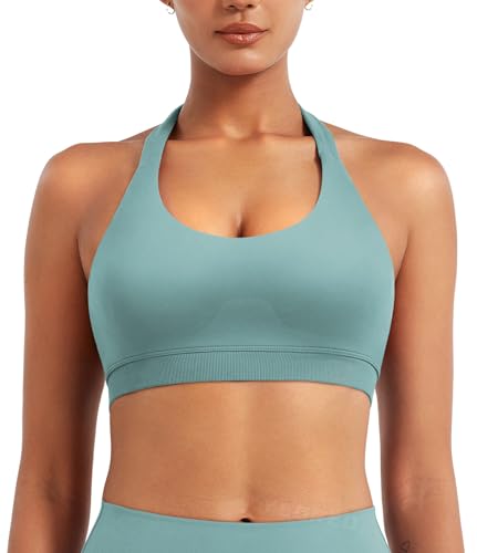 Image of YEOREO CoreFlex Women Halter Sports Bra Workout Seamless Padded Basic Bra Open Back Yoga Gym Crop Top