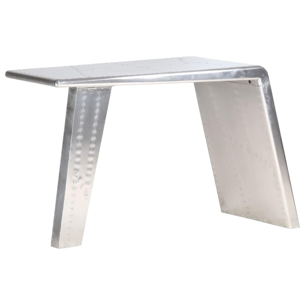 Scrivania effetto ala di aereo, argento metallo e MDF, 112 x 50 x 76 cm, per computer portatile, ufficio, segretario con grande ripiano e spazio di archiviazione, per home office e gaming