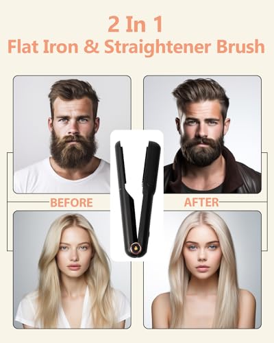 B.Zssy 01 Cordless Hair Straightener, 2 In 1 Portable Flat Iron & Straightening Brush thumb #1