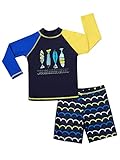 MiYang Boys Swimsuit Rash Guard Toddler Kids Long Sleeve Fish Two Piece Navy Tag Size 10T=9-10 Years