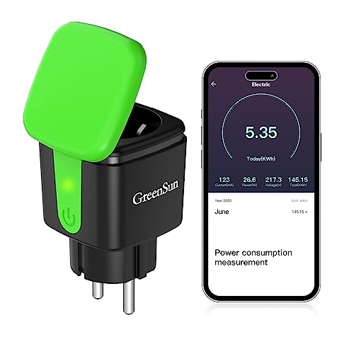 Prise connectée mesure consommation GreenSun étanche IP44 avec prise programmable minuteur