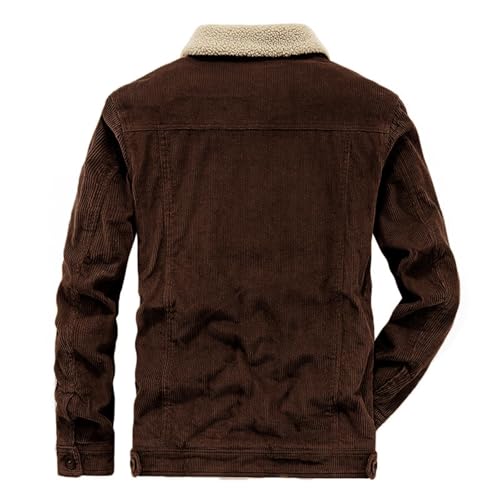 Image of Men's Corduroy Jacket Trucker Coat | Warm corduroy outwear with soft sherpa lining, classic button down outerwear for cold winter daily use