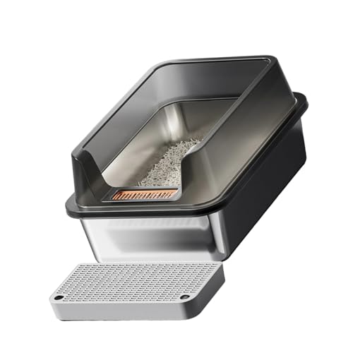 Arenero semi cerrado de acero inoxidable para gatos miniatura 1