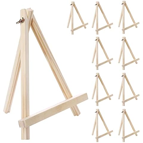 Mayitr 9 Inches Tall Wood Easels Set of 10pcs Tabletop Display Easels, Art Craft Painting Easel Stand for Artist Adults Students Wooden Artist Easel Triangle Cards Stand Display Wedding Cover
