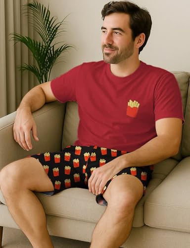 Image of Yoimira Mens Soft Pajama Set Short /Long Sleeve 2 Piece PJs with Pockets | Men's short /long sleeve pajama set, soft 2 piece PJs with pockets for sleepwear, loungewear, relaxing at home and nightwear