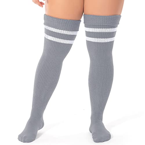 Littleforbig Plus Size Thigh High Long Striped Cable Knitted Stockings4