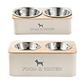 Daniel James Elevated Dog Bowls - Raised Pet Food & Water Station for Small & Large Dogs - Double Feeding Stand with Non-Spill Dishwasher Safe Stainless Steel Bowls - Cream (Small)