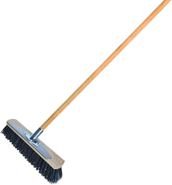 Heavy Duty Garden Broom Outdoor 40 cm / 15.5 in Stiff Hard Brush & Metal Scraper for Sweeping Stable, Yard, Garden & Decking with 115 cm Long Handle