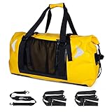 AFISHTOUR 65L wasserdichte Duffelbag für Damen und Herren – Große Motorrad-Reisetasche mit Gurten für den Rücksitz – Rollverschluss-Drybag für Kajak, Rafting, Bootfahren, Schwimmen, Strand (Gelb)