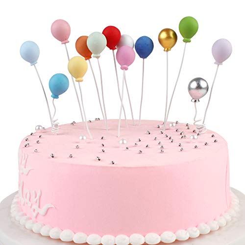 Ercadio 12 Pack Balloon Cake Toppers Resin Round Shape 3D Balloons Cupcake Picks Baby Shower Girls Boys Birthday Wedding Party Cake Decoration Supplies Mixed Colors #TOP5