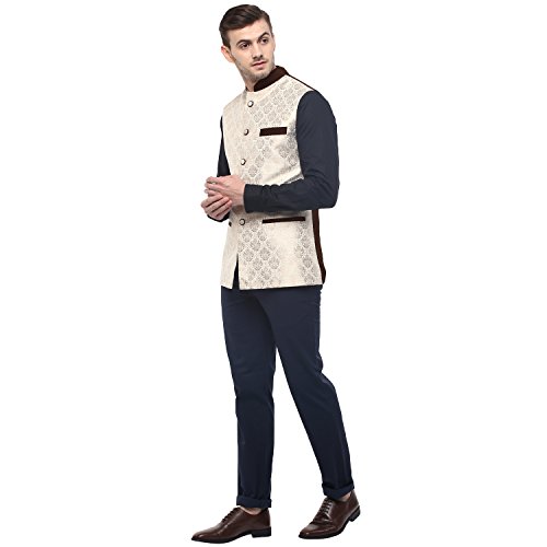 Image of Veera Paridhaan Men's Printed Beige Colour Nehru Jacket
