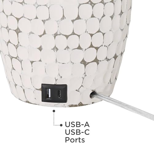 360 Lighting 29 1/2" Tall Modern Coastal End 3-Way Table Lamps Set of 2 USB Port Whitewash Ceramic Fabric White Shade Living Room Charging Bedroom Bedside Nightstand House Office Home Reading - Image 5