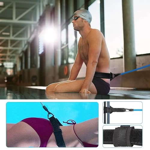 Schwimmgürtel Einstellbare Schwimmgürtel Pool Schwimmwiderstand Schwimmleine Durable für Schwimmingpools Widerstandstraining(Inklusive ohrstöpsel und nasenklammer)