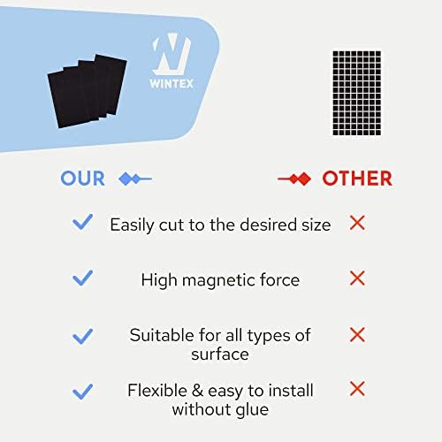 WINTEX Self Adhesive Magnetic Strips - 112 Pcs Black Displate Strong Sticky Wall Magnets - 20x20x1.2 mm Stick On Magnet Strip for School & Office