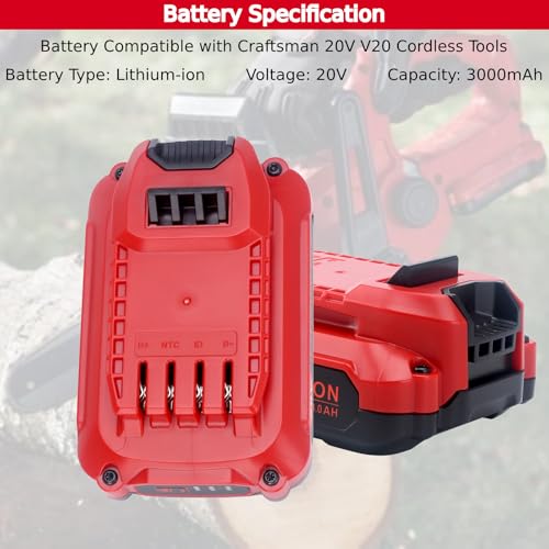 Image of Tulepowceeng 2 Pack 20V 3.0Ah Lithium Replacement Battery Compatible with Craftsman 20v V20 Cordless Power Tools, Replacement for V20 20V Battery CMCB202 CMCB201 CMCB204 CMCB206